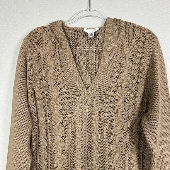 Talbots plus size 2X petite cable knit hooded sweater mercerized cotton brown - Picture 3 of 11